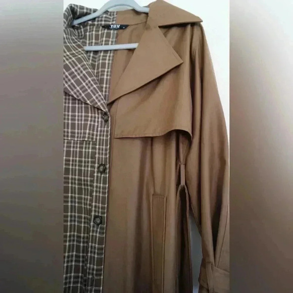 Tov Colorblock Plaid Classic Trench Coat - Picture 2 of 7